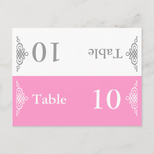 Wedding Table Number Folding Postcard Grey Pink