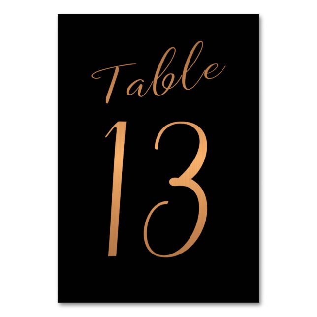 Wedding table number gold copper glitter black (Front)