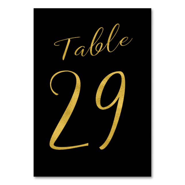 Wedding table number gold glitter black elegant (Front)