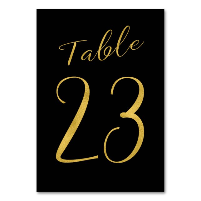 Wedding table number gold glitter black elegant (Front)