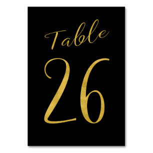 Wedding table number gold glitter black elegant