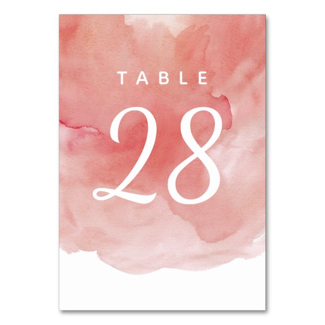 Wedding Table Number in Coral Watercolor (Back)