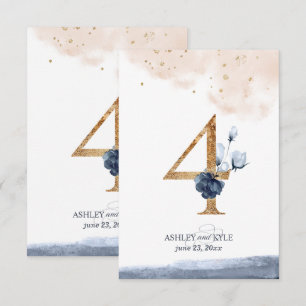 Wedding table number in navy, blush, and gold