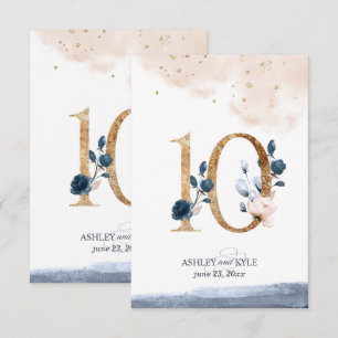 Wedding table number in navy, blush, and gold