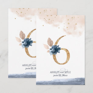 Wedding table number in navy, blush, and gold