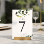 Wedding Table Number Minimalist Olive Branch<br><div class="desc">This wedding table number features watercolor olive branch foliage. Use the simple template fields to add your custom names,  wedding date and table numbers. To see the complete rustic wedding suite visit www.zazzle.com/dotellabelle

Watercolor art and design by Victoria Grigaliunas</div>