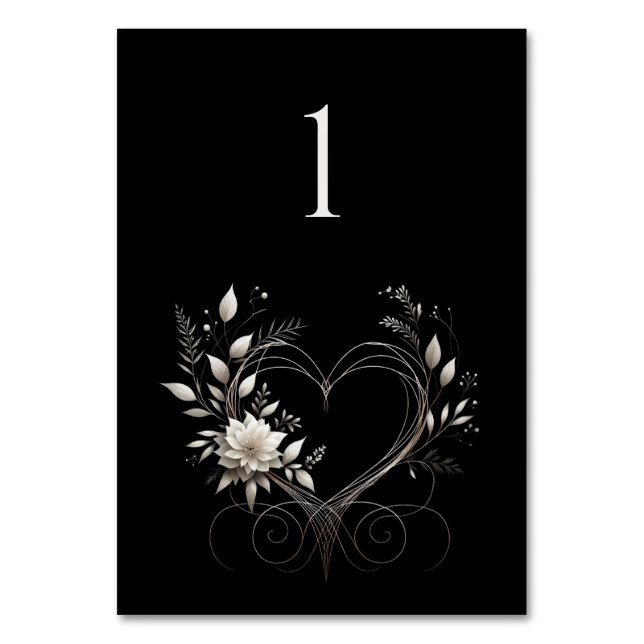 Wedding Table Number-Modern Flowers with a Heart Number (Front)