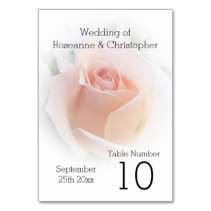 Wedding Table Number Peach Pink Rosebud