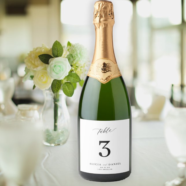 Wedding table number simple minimalist sparkling wine label (Creator Uploaded)