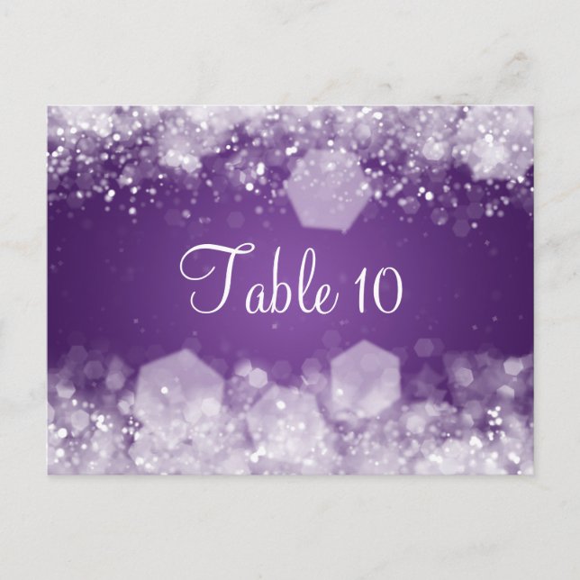 Wedding Table Number Sparkling Night Purple Postcard (Front)