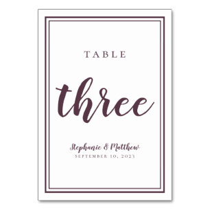 Wedding Table Number Three Simple Modern Purple