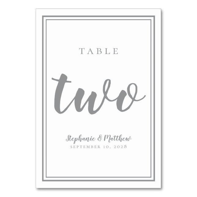 Wedding Table Number Two Simple Grey & White (Front)