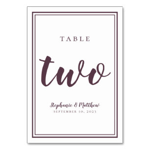 Wedding Table Number Two Simple Purple Cassis