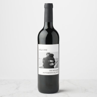 Wedding Table Number Typewriter Minimalist Photo Wine Label
