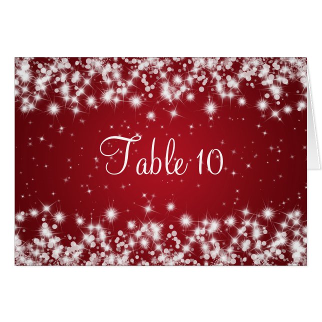 Wedding Table Number Winter Sparkle Red (Front Horizontal)