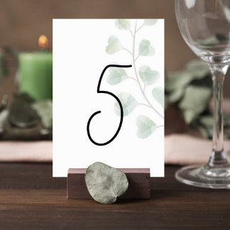 Wedding Table Number with Eucalyptus Leaves