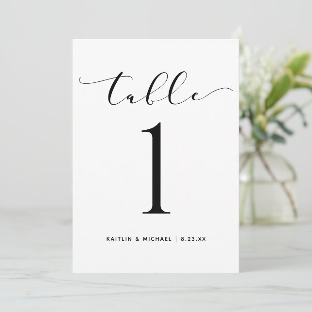 Wedding Table Numbers 5x7 Modern Swirly Script (Standing Front)