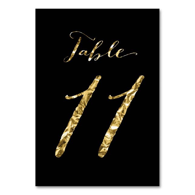Wedding Table Numbers Black Gold Foil No. 11 (Front)