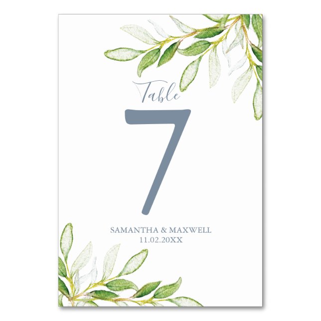 Wedding Table Numbers Botanical Greenery (Front)