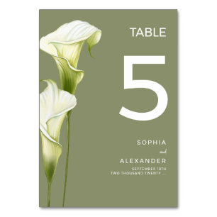Wedding Table Numbers "Delicate Calla Lilies"