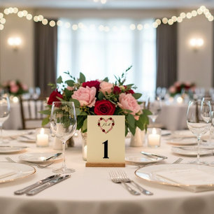 Wedding Table Numbers - Floral Heart Cream Acrylic Sign