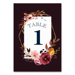 Wedding Table Numbers for Burgundy Gold Wedding