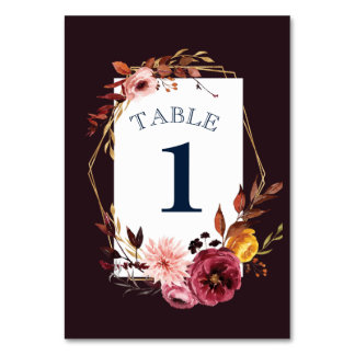 Wedding Table Numbers for Burgundy Gold Wedding