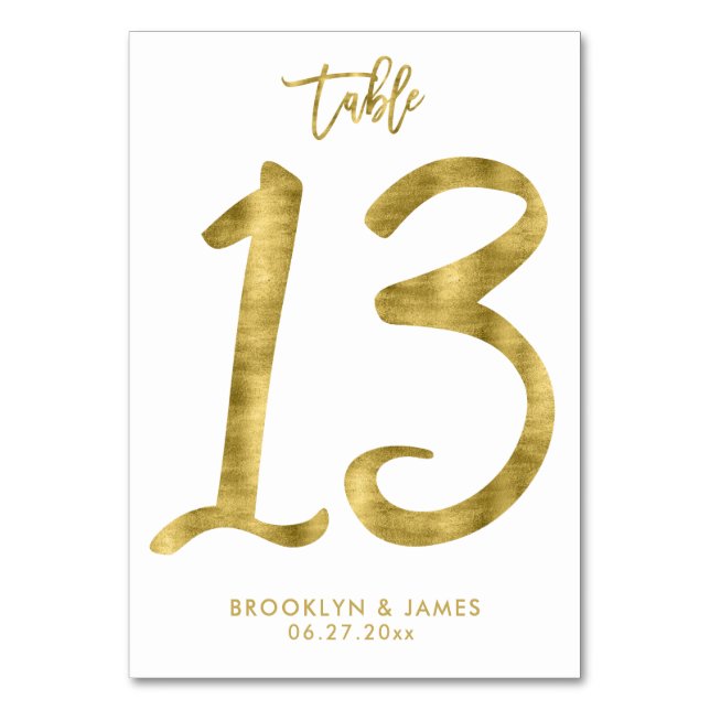 Wedding Table Numbers Gold Foil Effect Number 13 (Front)