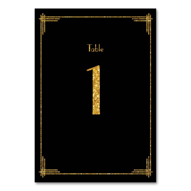 Wedding Table Numbers Gold Sequins Art Deco 1 (Front)