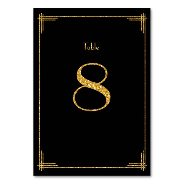 Wedding Table Numbers Gold Sequins Art Deco 8 (Front)
