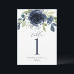 Wedding Table Numbers Navy Blue Watercolor Floral<br><div class="desc">Navy Blue & Silver Winter Wedding Table Numbers: These navy blue wedding table numbers feature a watercolor bouquet with a hint of silver glitter foliage. Change your names and wedding or event date at the bottom. What you change on one side will automatically change on the other.</div>