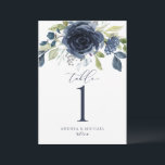 Wedding Table Numbers Navy Blue Watercolor Floral<br><div class="desc">Navy Blue & Silver Winter Wedding Table Numbers: These navy blue wedding table numbers feature a watercolor bouquet with a hint of silver glitter foliage. Change your names and wedding or event date at the bottom. What you change on one side will automatically change on the other.</div>
