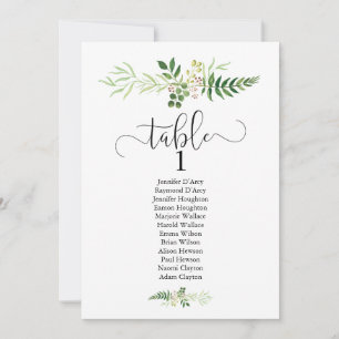 Wedding table plan with greenery & modern script invitation
