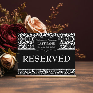 Wedding Table RESERVED Sign Damask Pattern Postcard