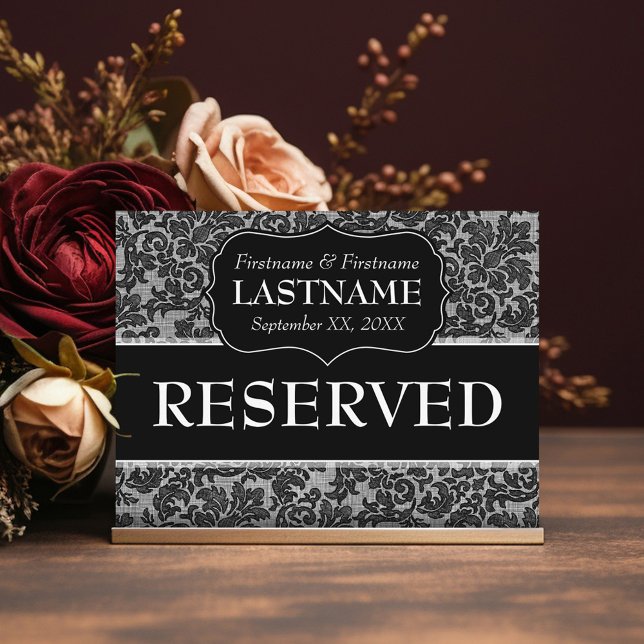 Wedding Table RESERVED Sign Lace Pattern Postcard (Black Lace Wedding - Reserved Table Sign)