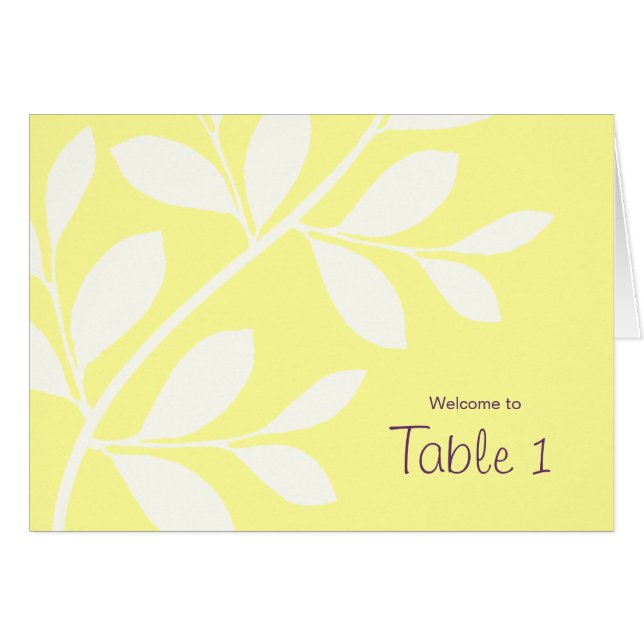 Wedding Table Seating Cards Leaf Branch Yellow Pur (Front Horizontal)