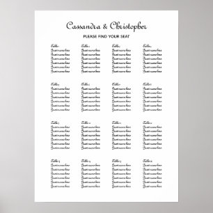 Wedding table seating chart black and white script
