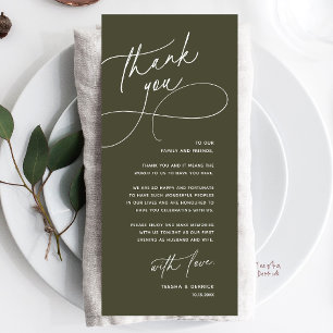 Wedding Table Thank You Elegant Reception Card