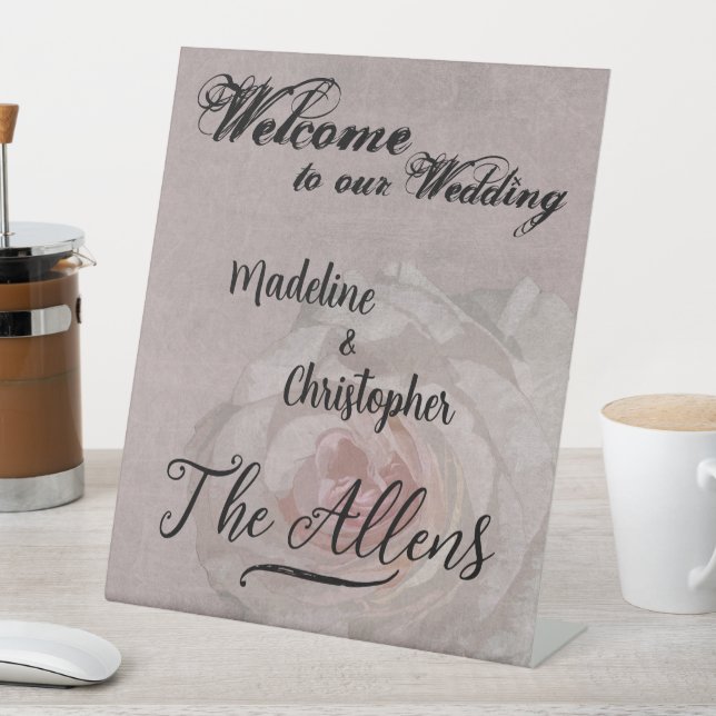 Wedding Table Top Sign Welcome Rose Pink Customize (In SItu)