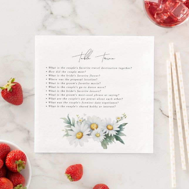 Wedding table trivia daisies napkin (Insitu)