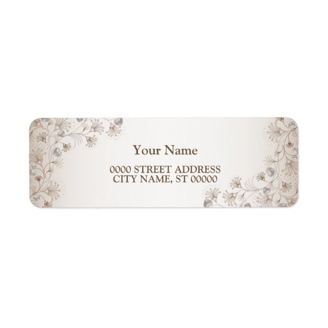 Wedding Tan Floral Heart Pattern Return Address (Front)