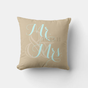 Wedding Tan Swirl Pillow Mr. and Mrs.