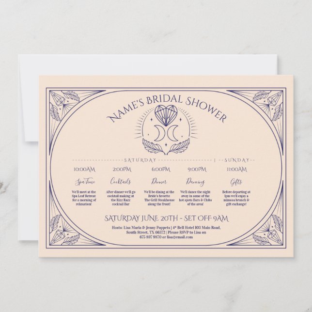 Wedding Tarot Moon Heart Bridal Shower Itinerary  Invitation (Front)