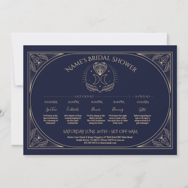 Wedding Tarot Moon Heart Bridal Shower Itinerary  Invitation (Front)