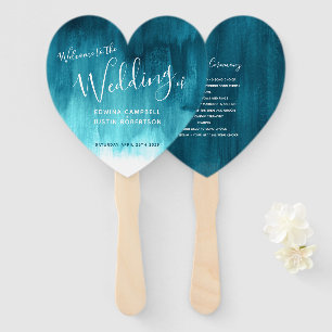 Wedding teal aqua modern tinted art program fans
