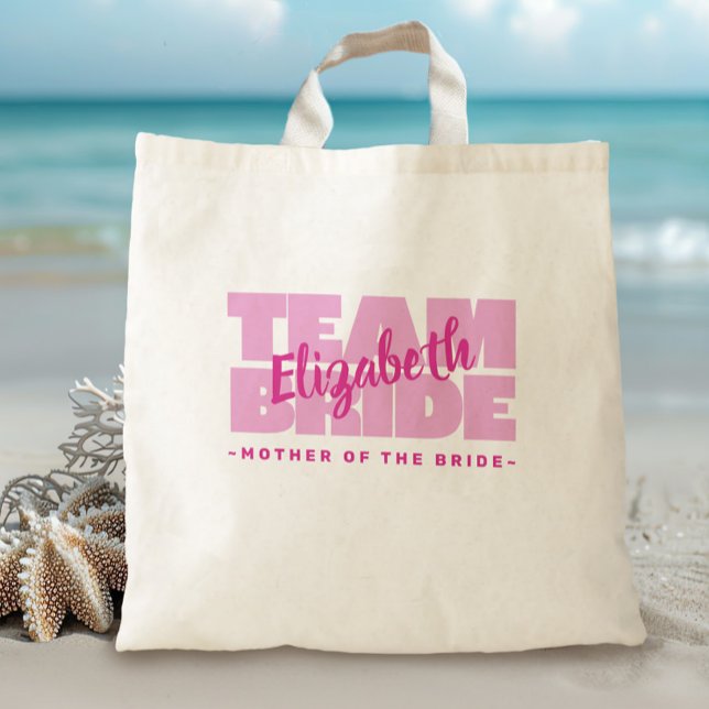 Wedding Team Mother Of the Bride Name Pink Retro Tote Bag (Creator Uploaded)