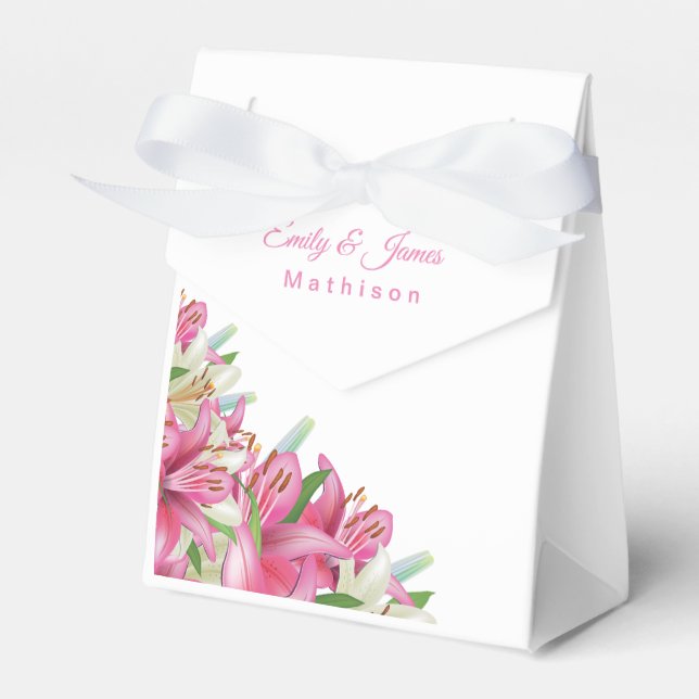 Wedding Temple Wedding Favour Boxes-Pink Lilies Favor Box (Front Side)