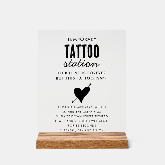 Wedding Temporary Tattoo Station Bar Instruction  Acrylic Sign (Front)