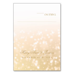 Wedding Tent Placecards Gold Bokeh Sparkle Lights Table Number