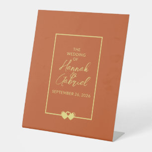 Wedding Terracotta and Gold Pedestal Sign